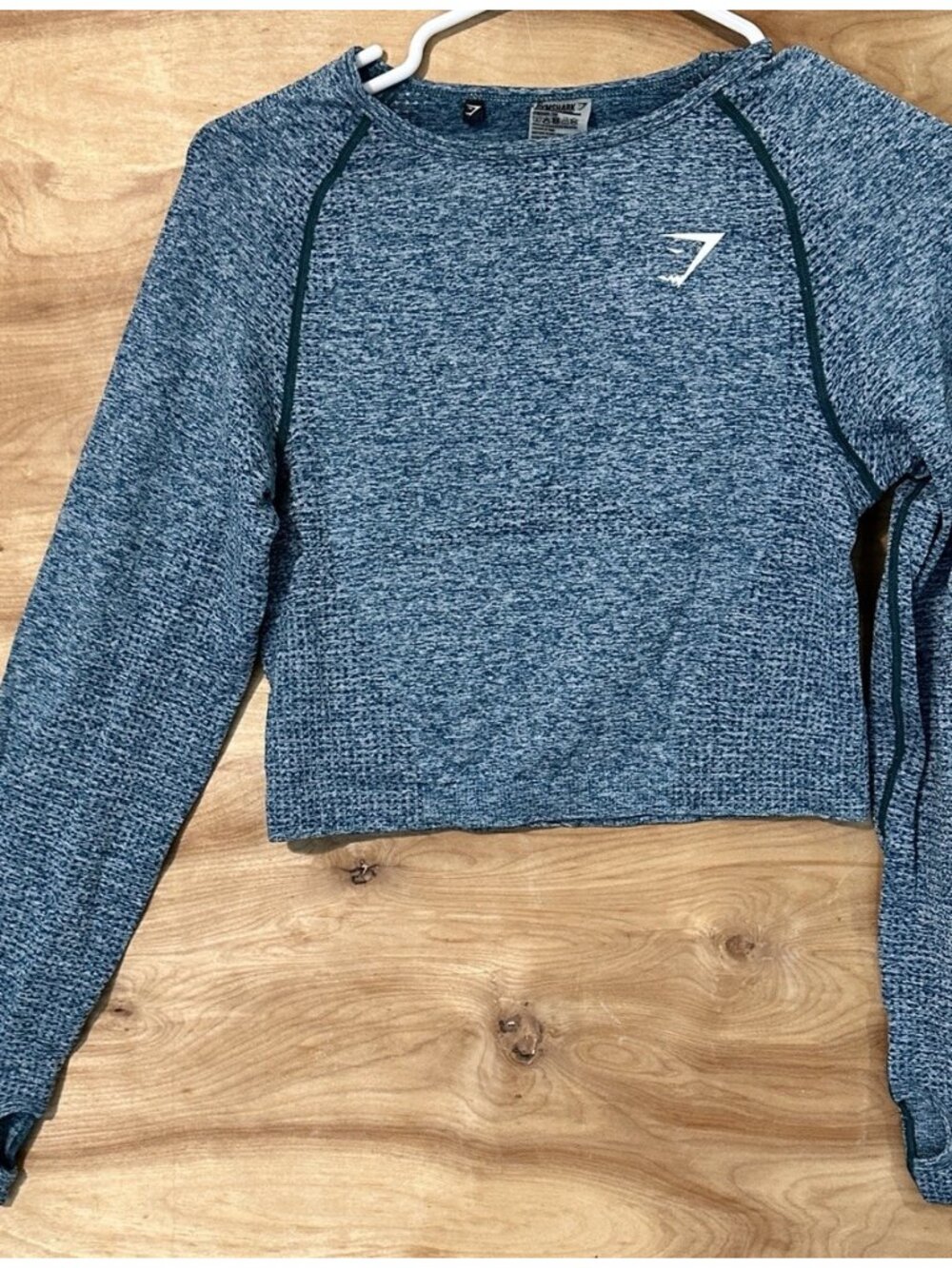 NWOT Gymshark Womens Large Vital Seamless  Crop Top Long Sleeved Teal marbled
